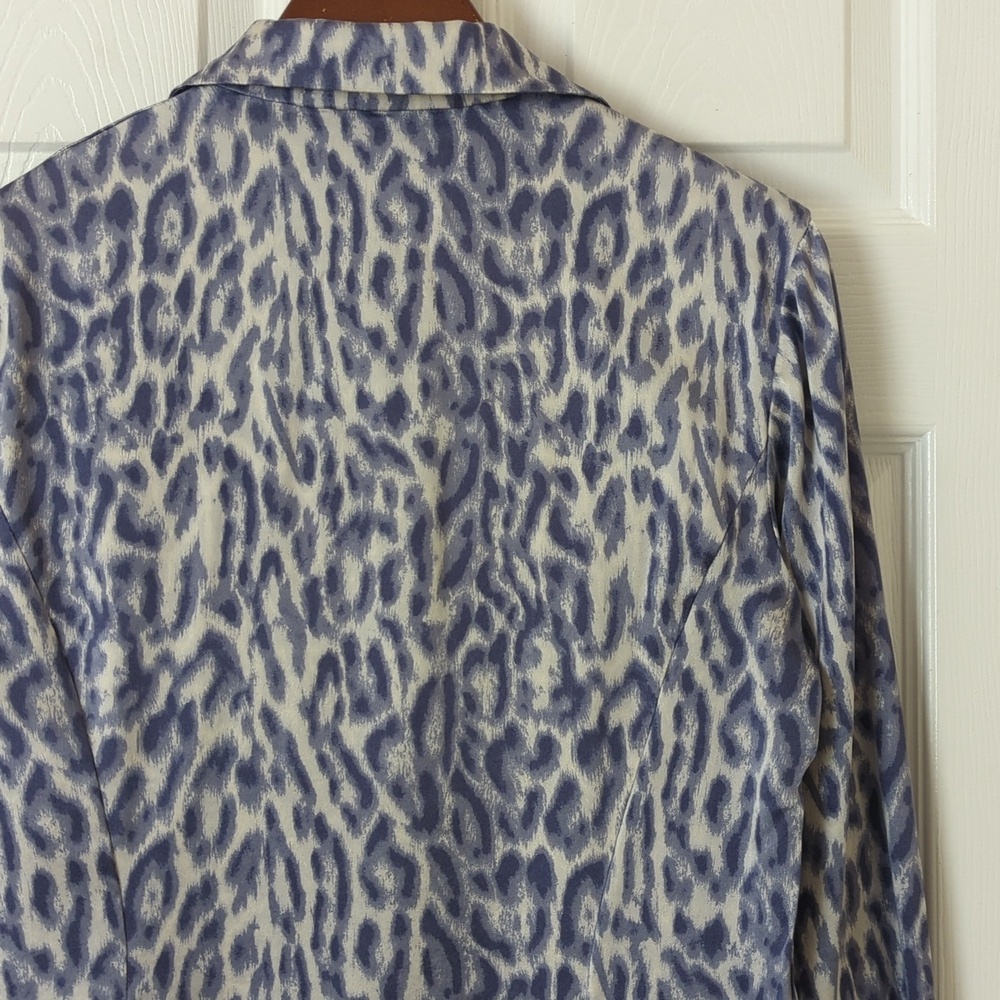 Lafayette 148 Leopard Printed Silk Long Sleeve Button Down Blouse Purple Grey 6 - Picture 11 of 11